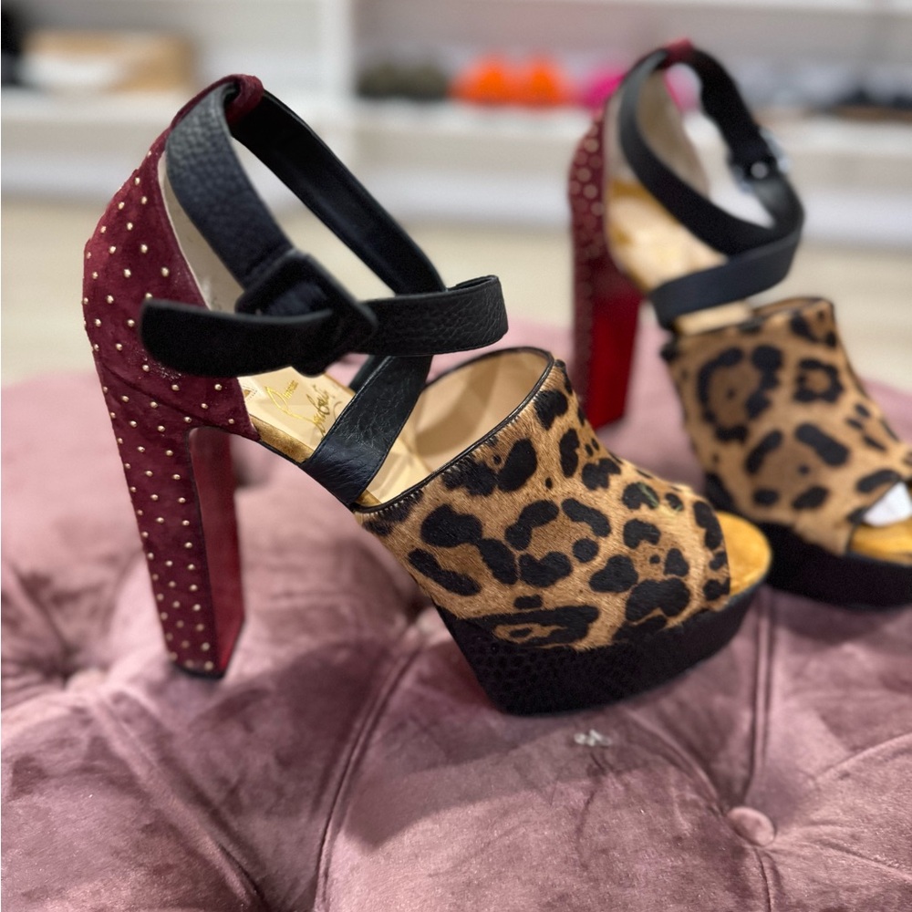 Christian Louboutin Leopard Print and Burgundy Women's Heels